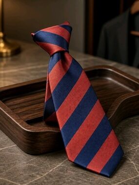 Luciano Barbera Navy and Red Diagonal Stripe Repp Silk Tie (1059)